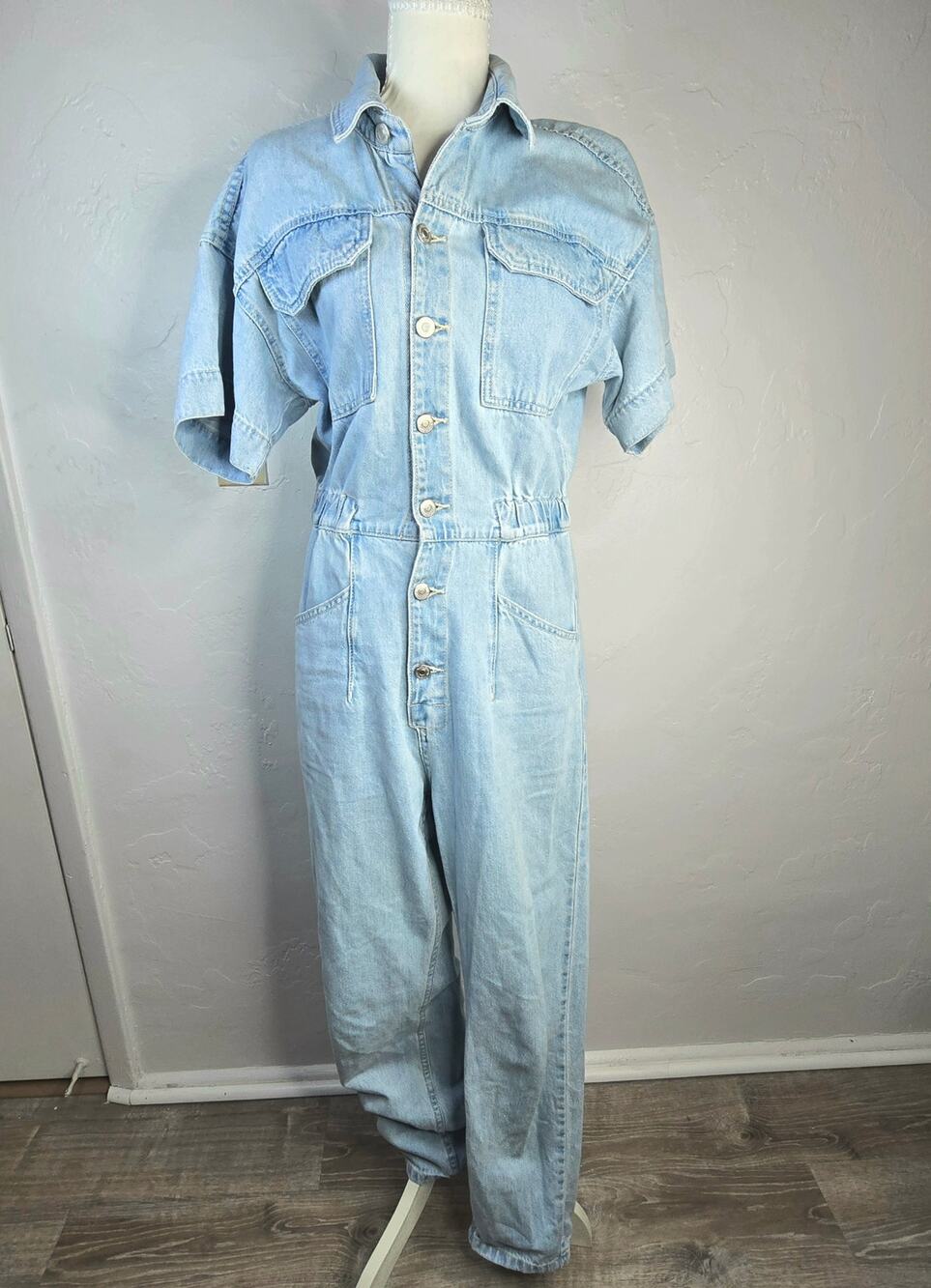 Free People We The Free Marci Denim Jumpsuit Coverall Light Wash Romper Size S